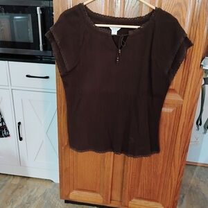 Christopher & Banks Dark Brown Short Sleeve Peasant Top